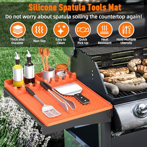 Silicone Grill Mat Compatible with Blackstone, BBQ Griddle Tool - color: Orange