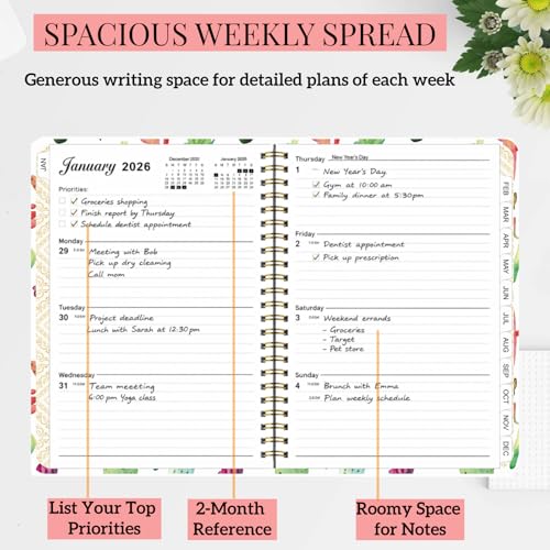 Planner 2026, Jan 2026-Dec 2026 Monthly & Weekly Calendar Planner,A5 Size - color: Green