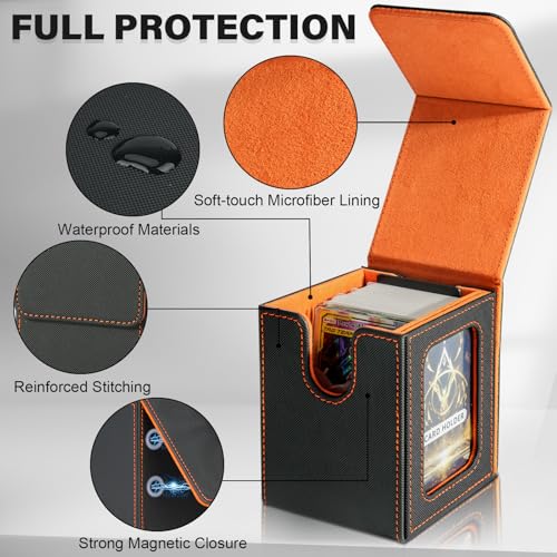 Card Deck Box for MTG Commander, Deck Case Holds 100 Double-Sleeved Cards - color: Black & Orange, size: 1 Box