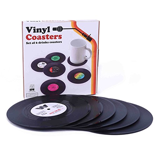 Coasters for Drinks with Gift Box - Set of 6 Colorful Retro Vinyl Record Disk Coasters with Funny Labels-Prevent Furniture from Dirty and Scratched-4.2 Inch - style: AK005