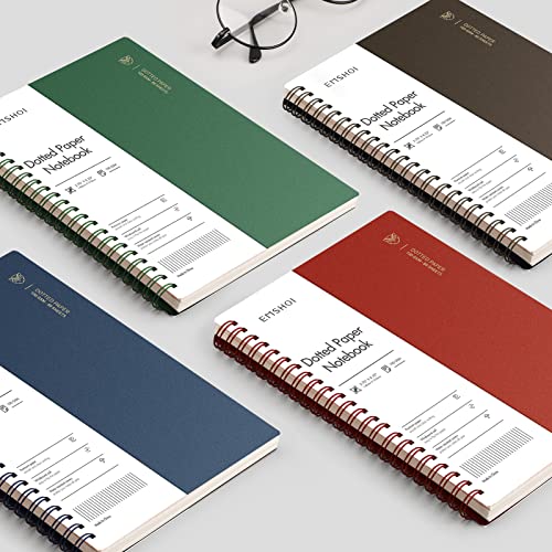 EMSHOI Dotted Spiral Journal Notebook, 4 Pack, 640 Pages, A5 (5.7" x 8.2") - color: Brown Red Green Blue, style: A5-Dotted