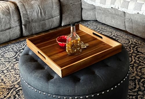 Serving Tray with Handles, 20 Inch Large Square Ottoman Tray Acacia Wood Decorative Tray for Living Room, Ottoman Coffee Table, Kitchen, Appetizers, Breakfast, Patio, Party - color: Square Tray -20 Inch