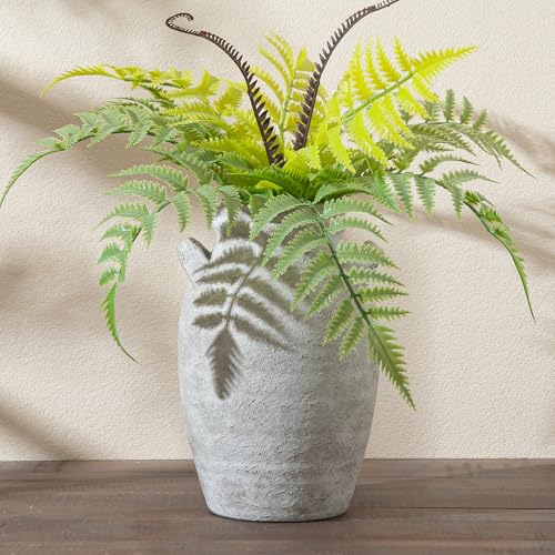 Enra Gray Textured Ceramic Vase with Handles, 9.76" Rustic Farmhouse Decor - color: Farmhouse-9.76 in