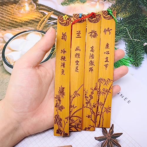 Honbay 8PCS Vintage Bamboo Bookmark Chinese Carving Blossom Bookmark with Tassel Reading Page Markers for School Office Supplies or Book Lovers (4 Style)