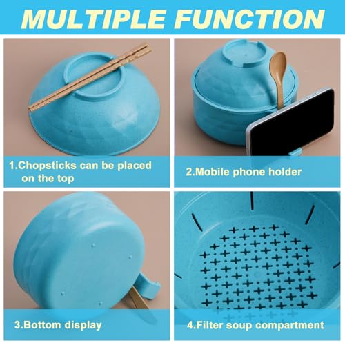 1 Set Microwave Ramen Cooker Bowl with Utensils, Sky Blue - color: Sky Blue