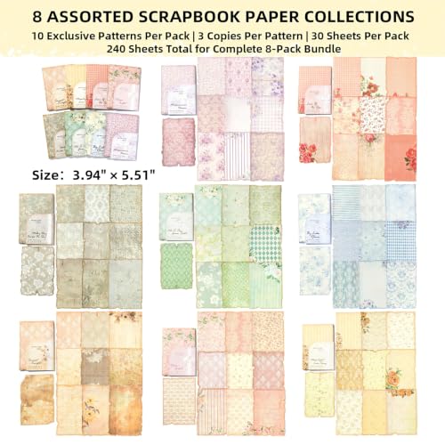 240 Sheets Vintage Floral Scrapbook Paper - 8 Aesthetic Floral Themed Patterns with Burnt Vintage Edges,DIY Craft Paper for Junk Journals, Planners, Scrapbooking, Collage, 3.94 X 5.51 Inch - color: Multicolor 16