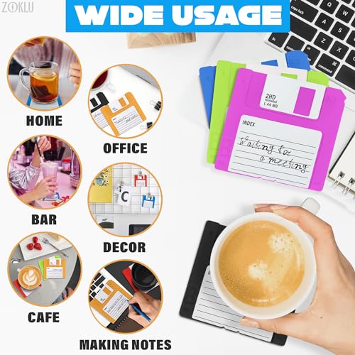 Floppy Disk Coasters Set of 6, 3.54 in, Colorful Retro 90s Design - color: 6pcs Multicolor Coasters