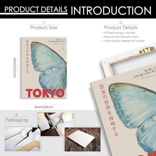 Japanese Nature Butterfly Poster Modern Minimalist Tokyo Art Wall Art Vintage Animal Aesthetic Canvas Prints 08x10 inch Framed for Bedroom Dorm Wall Decor - color: Trendy 1-WFramed, size: 10"L x 8"W