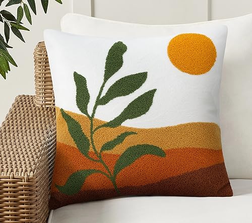 Merrycolor Boho Decorative Throw Pillow Covers Abstract Tufted Mid Century Modern Throw Pillows Green Leaf Sun Aesthetic Textured Pillow Cover Decorative Throw Pillows for Bed Couch Sofa,18x18 - color: Style E, size: 18" x 18" (Pack of 1)