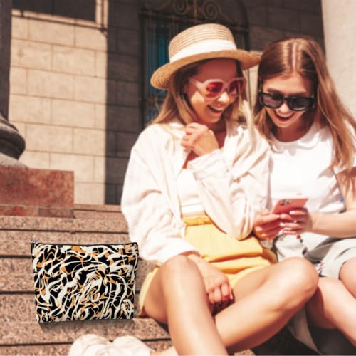 Boho Makeup Bag, Abstract Zebra Striped Cosmetic Bag Makeup Organizer Pouch - color: AbstractArt01