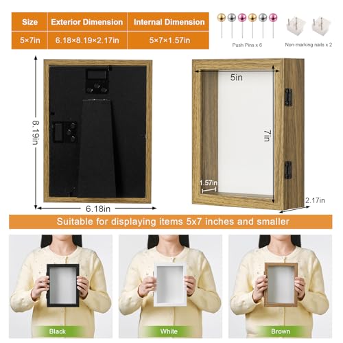 5x7 Brown Deep Shadow Box Picture Frame with HD Clear Glass - color: Brown, size: 5x7