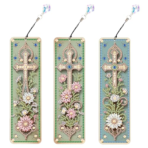 Tontut 3pcs Diamond Art Painting Kit Bookmarks, Cross Fine Universal DIY Bookmarks, Lightweight and Durable for Reading Lovers - color: crucifixion