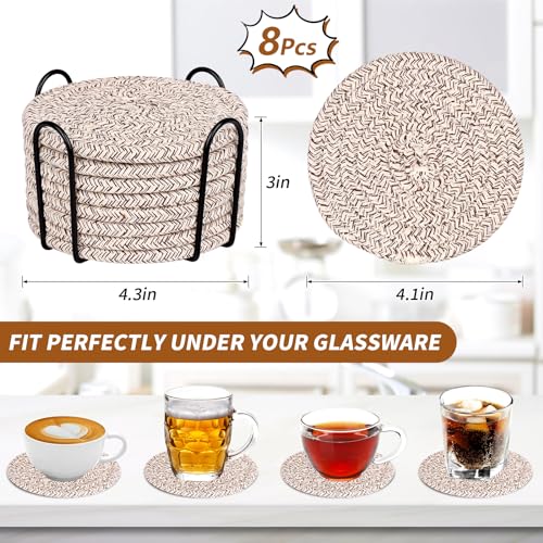 Mckanti 8 Pack Drink Coasters with Holder, Absorbent Coasters for Coffee Table, Minimalist Cotton Woven Coaster Set for Home Decor Tabletop Protection Suitable for Kinds of Cups, 4.3 Inches. - color: Color C