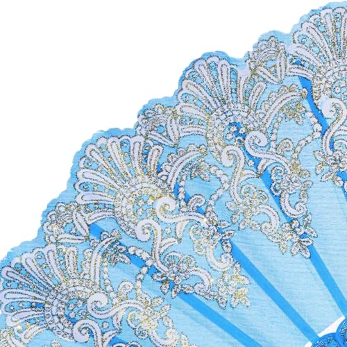 QIRMIZI 10 Pack Folding Handheld Fans,Silk Spanish Fan, Perfect for Weddings, Parties, and Dancing,Light Blue - color: Light Blue, size: 10 PACK