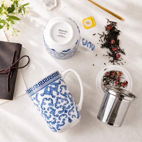 AmorArc Tea Cup With Infuser and Lid, 18oz Loose Leaf Tea Mug With Steeper - color: Classical Pattern