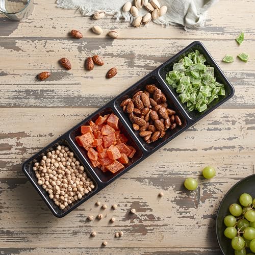 Plasticpro 4 Sectional Rectangle Plastic Serving Tray/Platter (2, Black) - color: Black