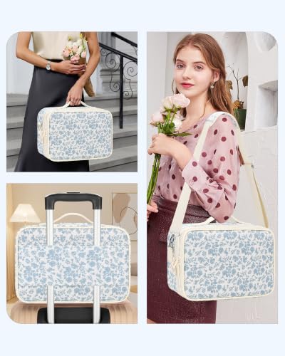 Relavel Large Makeup Bag, Cute Cosmetic Bags for Women and Girls Travel Makeup Organizer Bag Train Case 13.8 inches Makeup Brush Holder and Storage with Adjustable Dividers, Floral Print - color: Floral Print, size: Medium