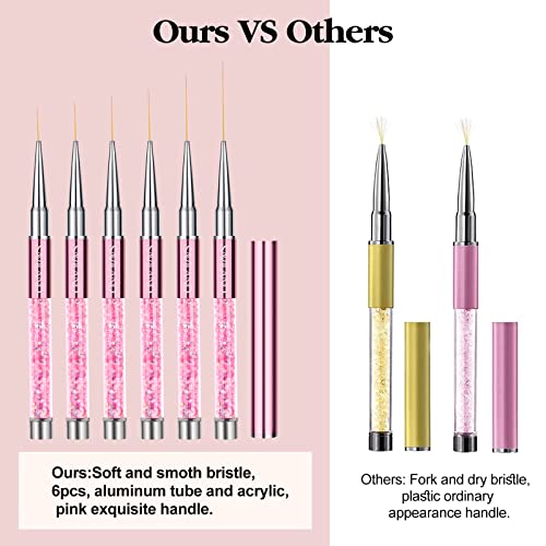 SAVILAND 6pcs Nail Art Brushes Diamond Rhinestone Handle for Fine Lines - color: A-Pink