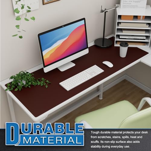 K KNODEL Extra Large Desk Mat, Leather Mouse Pad (47.2"x17", Dark Brown) - color: Dark Brown, size: 47.2" x 17"