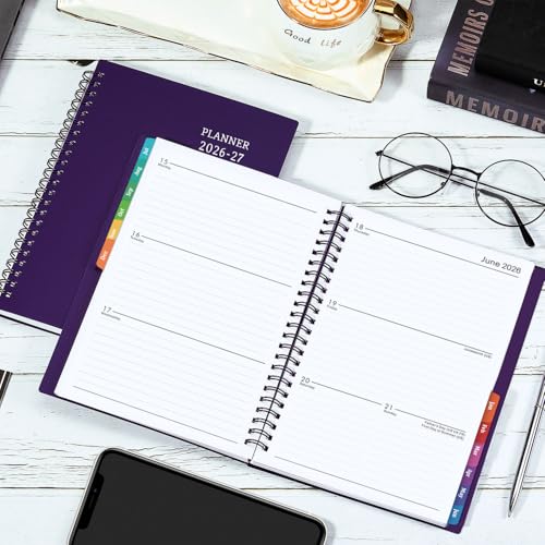 Planner 2026-2027 - July 2026 - June 2027, 2026-2027 Planner Weekly and Monthly, Academic Planner, Calendar Planner with Colorful Tabs, 6.25" × 8.3", Strong Twin-Wire Binding, Back Pocket, Holidays - color: Purple