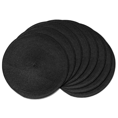 AHHFSMEI Round Placemats Set of 8 Heat Resistant Washable Non-Slip Woven Braided Table Mats for Dining Table Kitchen & Home Decor (Black,8) - color: Black, size: Set of 8
