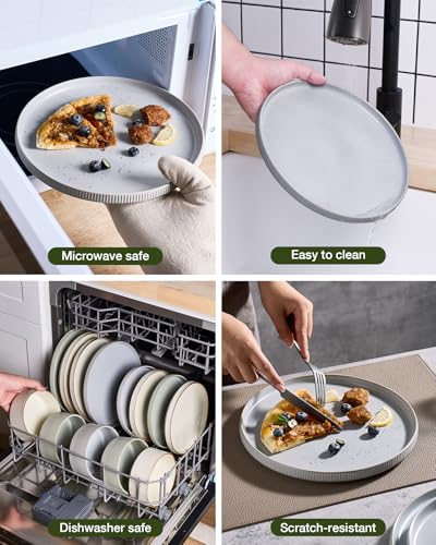 Famiware Star Stoneware Dinnerware Sets for 8, Reactive Glaze Plates, Bowls - color: Matte Gray