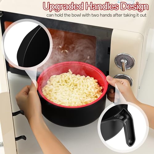 MEACOLIA Large Ramen Bowl Set, Microwave Noodle Pasta Cooker with Lid and Strainer, Stainless Steel Travel Utensils, College Dorm Room Essentials for Girls Guys (Red) - color: Red, size: 50 oz Ramen Bowl (with Travel Utensils)