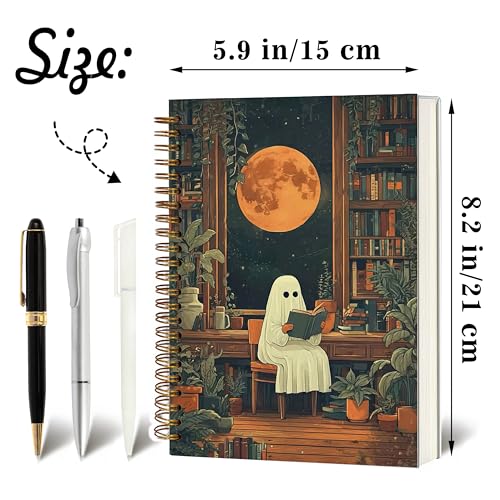Notebook Journal for Women - A5 Spiral Notebook with Ghost in forest Design, Vintage Dark Romantic Ghost Wildflowers, Gothic Office & School Supplies, Unique Gifts for Women Birthday, Christmas (Moon Ghost) - color: Moon Ghost
