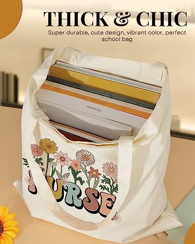 AUSVKAI Canvas Tote Bag Aesthetic Cute For Women College Grocery Bag Cotton Cloth Beach Totes Gift - color: Nurse Flower
