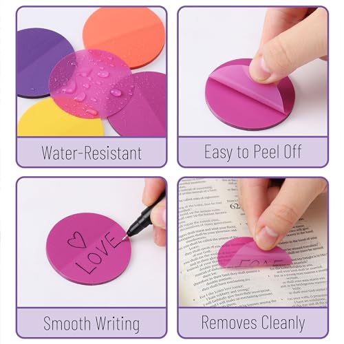 Mr. Pen- Round Transparent Sticky Notes, 1.8”, 4 Pads with Black Fineliner - color: Sunset, size: 200 Sheets