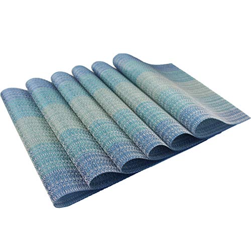 Placemats Washable Easy to Clean PVC Placemat for Kitchen Table Heat-resistand Woven Vinyl Hard Table Mats 12x18 inches Set of 4 (Blue) - color: 02: Coastal, size: 4 Placemats