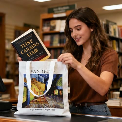 Art Canvas Tote Bag,Art Lovers Gifts,Aesthetic Tote Bag for Women. - color: White - Van Gogh 03