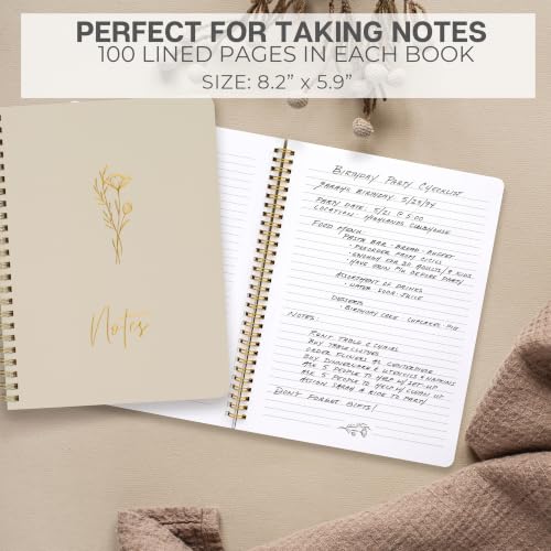 Aesthetic Spiral Notebook Set of 3 For Women - Cute College Ruled Journals - color: sage-pink-beige, size: Medium 8x6