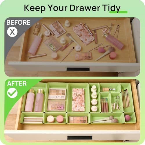 Vtopmart 25 Pack Plastic Drawer Organizers with Anti-slip Rubber Pads - color: Light Green