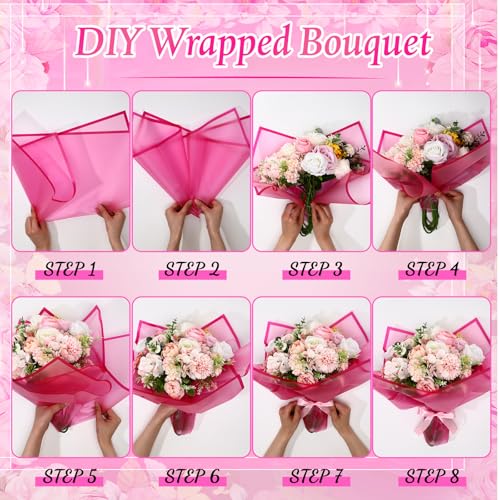 Ctosree 240Sheets Flower Wrapping Paper,Waterproof Korean Bouquet Wrap 23in - color: Hot Pink