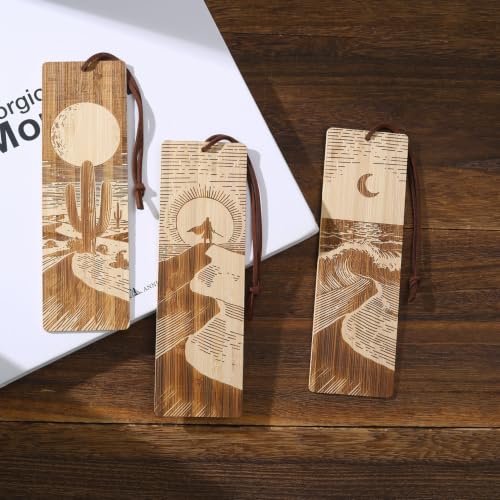 Bookmarks for Adults Men,Bamboo Natural Book Marks, Desert Mountain Sea Book Marks for Reading (Venture) - color: Venture