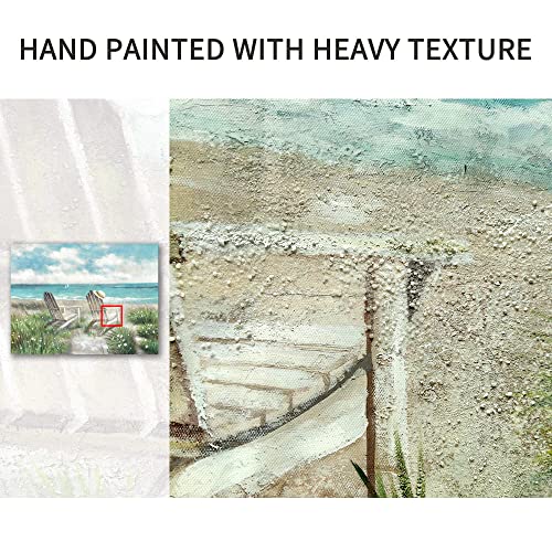 Beach Canvas Wall Art Picture: Ocean Sea Painting Decor Coastal Chair Seaside Grass Artwork Wave Seascape Scene Print for Bathroom Bedroom - color: Beach Chair, size: 24"L x 18"W