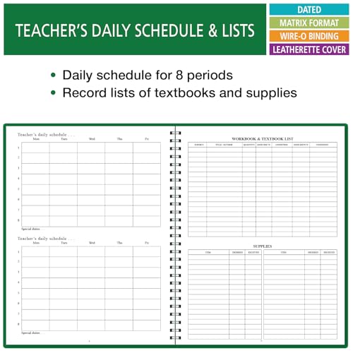 Elan Publishing Company Dated Teacher Lesson Plan 7 Period: Days Horizontally Across The Top Dated for 2026-2027 Academic Year (Green) - style: 2026 - 2027
