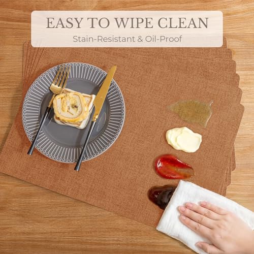 Romanstile Faux Leather Vinyl Placemats Set of 6, Orange - color: Orange