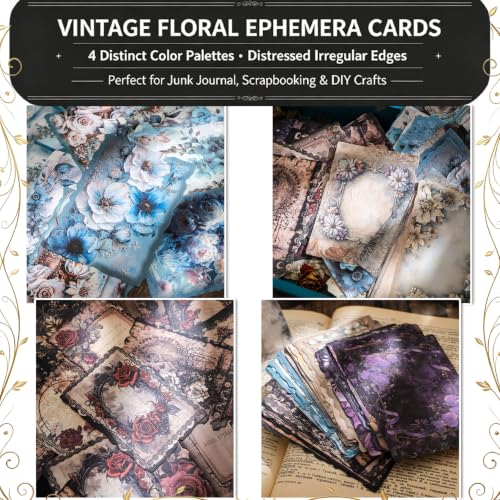 120 Sheets 4 Themes Vintage Scrapbook Paper Bundle, 4x5.5 Inch Pre-Cut Deckled Edge, Dark Academia Cottagecore Tea-Stained Floral Ephemera, Single-Sided for Junk Journal, Collage & Card Making - color: Multicolor 20