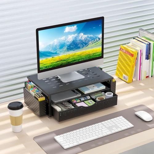 gianotter Monitor Stand with Drawer and 2 Pen Holders - color: Black