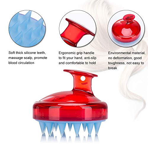 INVODA Scalp Massager Shampoo Brush Soft Silicone Bristles for Dandruff Removal & Hair Growth, Waterproof Wet/Dry Use, Men, Women & Pets - color: Red
