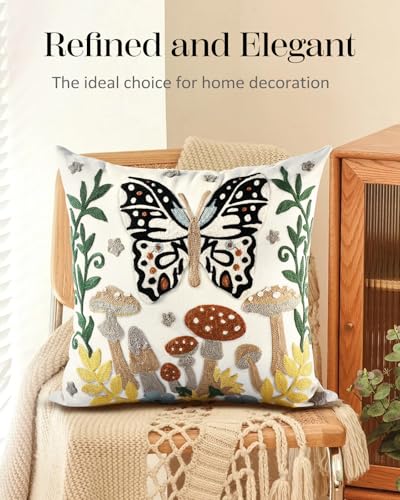Embroidered Throw Pillow Cover, 18x18 Inch, Butterfly Moon - color: Butterfly Moon, size: 18" x 18" (Pack of 1)