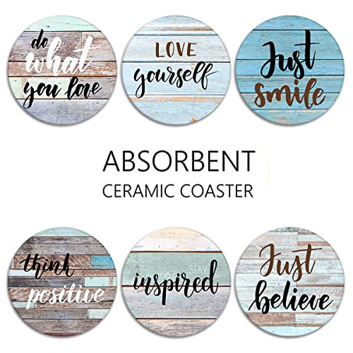 Britimes Coasters for Drinks, Set of 6, Ceramic Stone, Colorful Wooden - color: Retro 7