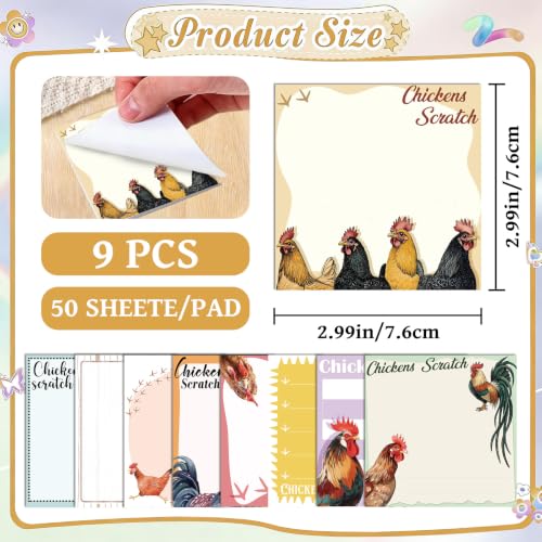 9 Pcs Chicken Gifts Sticky Notes, Back to School Supplies - style: Chicken