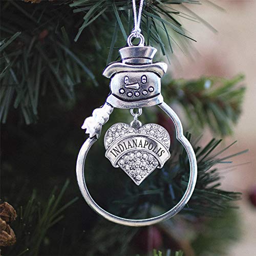 Inspired Silver - Indianapolis - Silver Christmas Ornament - Pave Heart Charm Christmas Tree Ornament with Cubic Zirconia - Snowman Hanging Decoration - style: Indianapolis