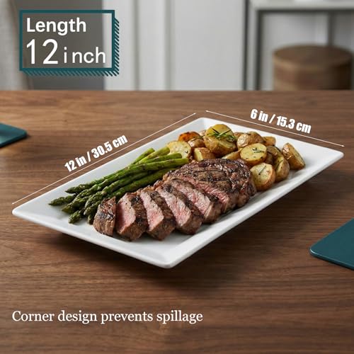 12" Serving Platters Set of 4, White Rectangular Plates, Ceramic Serving Tray, Stackable Large Party Plates for Appetizer, Dessert, Steak, Sushi, Housewarming Gift, Oven Dishwasher Safe - color: White 1