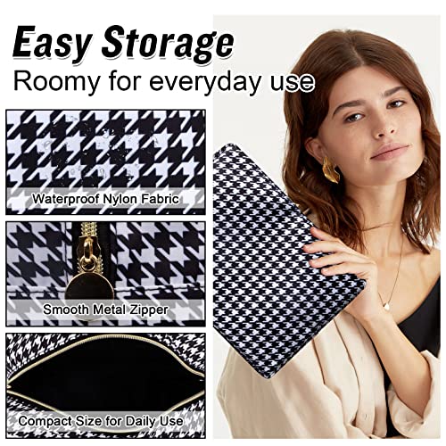 Nylon Large Makeup Bag Black Houndstooth Travel Pouch for Women, Big Preppy Makeup Bag Cute Cosmetic Zipper Pouch Purse, Waterproof Toiletry Bag Clutch Makeup Organizer for Girls(Black Houndstooth) - color: Black Houndstooth, size: Large