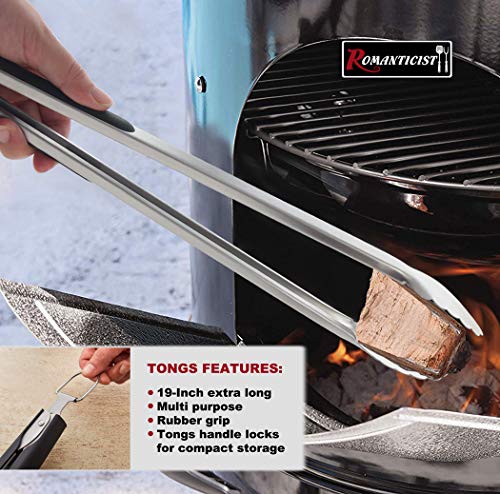 ROMANTICIST 4pcs Heavy Duty Grill Accessories for Top Chef - Professional Grill Tool Set & Basic BBQ Tools for Backyard Restaurant Outdoor Kitchen - Deluxe Grill Gift for Dad on Father’s Day Christmas - color: silvery
