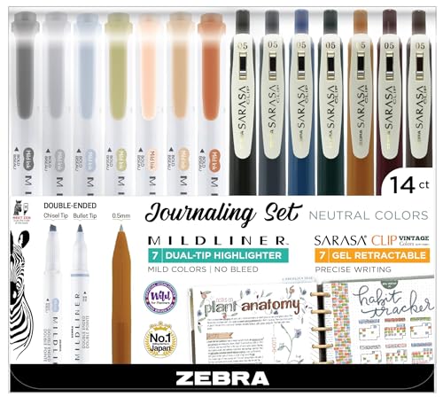 Zebra Pen MILDLINER Highlighter & SARASA Clip Set, Neutral Vintage, 14-Pack - style: Journaling Set Vintage Neutral
